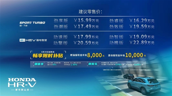 勇气可嘉！东风本田入门紧凑型SUV车型HR-V上市：顶配卖到近23万